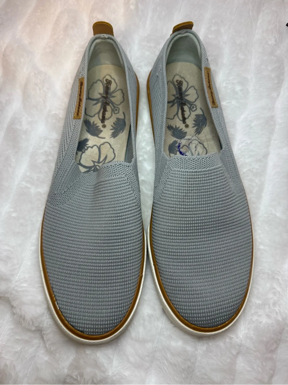 Tommy Bahama Gray Slip-On Knit Loafers with Tan Trim
